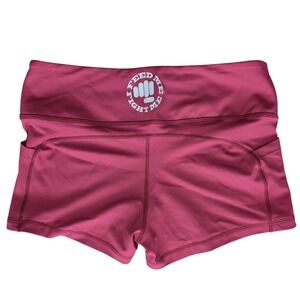 Feed Me Fight Me Medium Pink Stretchy Gym Shorts With Pockets